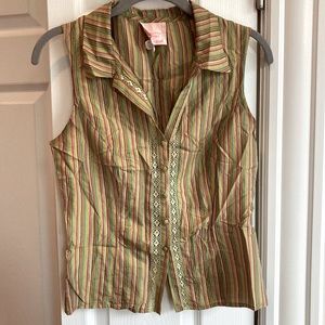 Vintage Nanette Lepore 100% silk striped button up sleeveless shirt